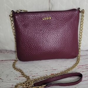 Lodis Burgundy Leather Crossbody Bag with Gold Chain